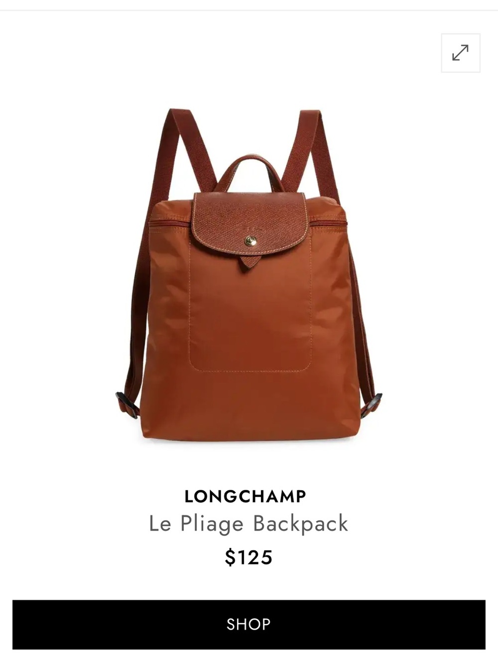 Longchamp Le Pliage Backpack in Rust